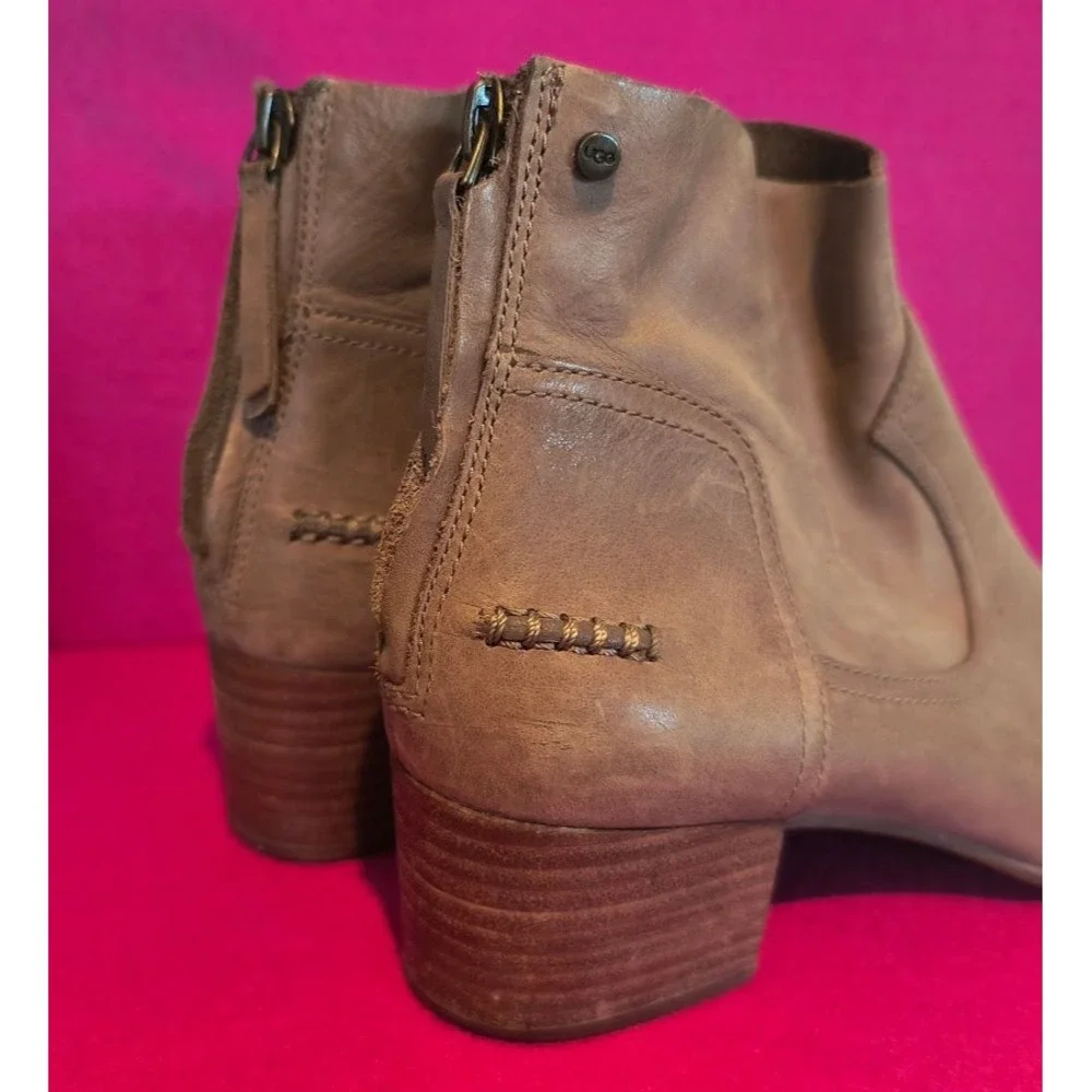 UGG Aniyah Leather Ankle Boots Taupe Side Zip Block Heel‎ Women 8